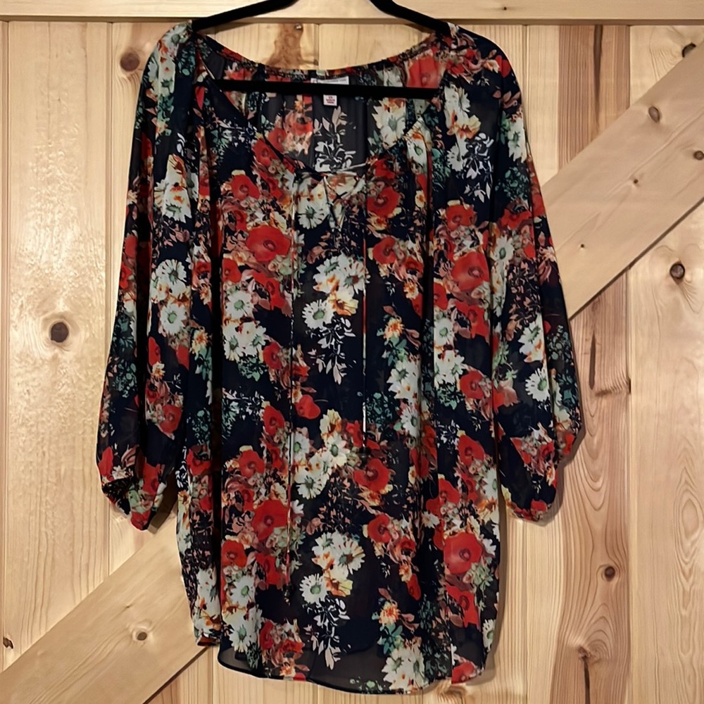 Worn sheer flowered top size 2x